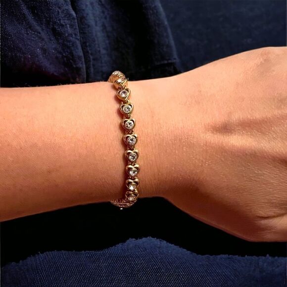 Cubic Zirconia Heart Shaped Gold Tone Tennis Bracelet - Picture 3 of 3